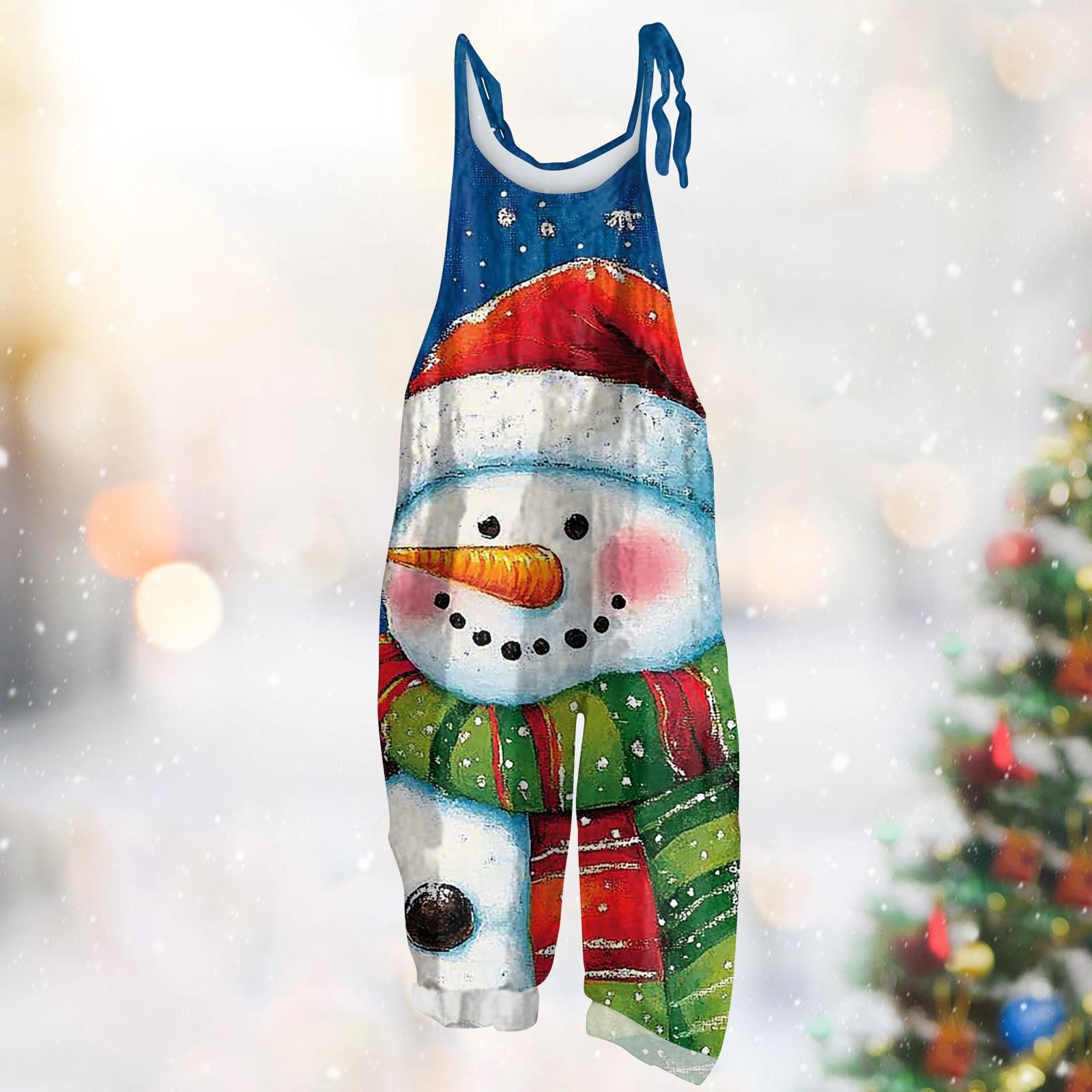 

Женский повседневный комбинезон без рукавов с рождественским принтом из хлопка L зелёный