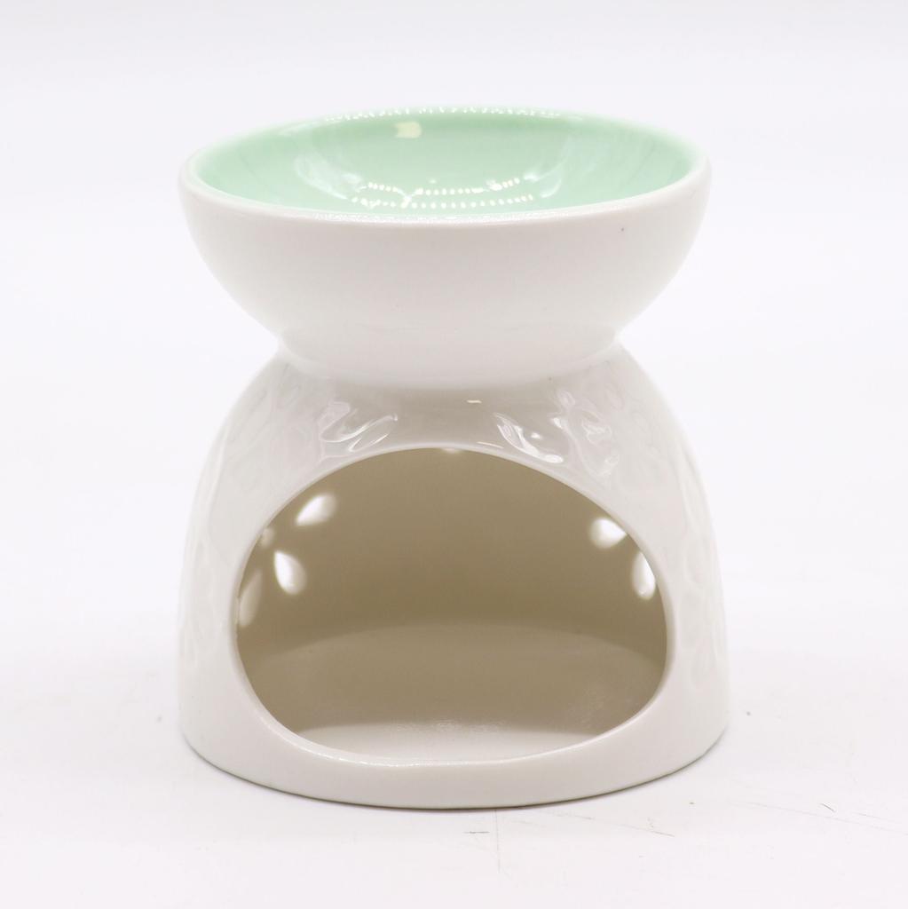 White Ceramic Oil Burner - Floral Teal Well