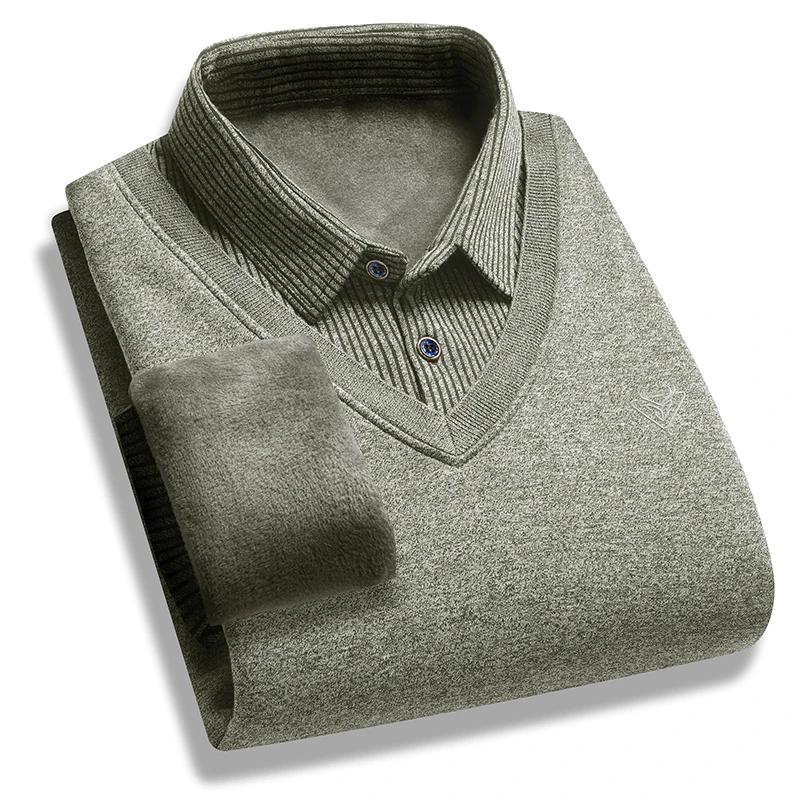 Høst- og vinter ny kolleksjon med fleece falsk todelt langermet poloskjorte for menn moteriktig og avslappet allsidig topp