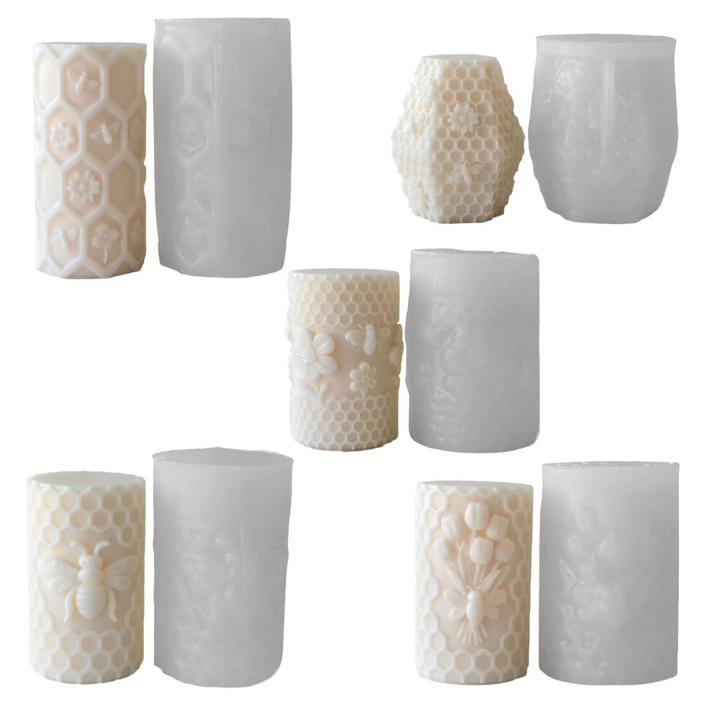 Embossed Honeycomb Candle Molds Cylinder Candle Silicone Molds for Epoxy Resin Making Candle Soap Gypsum Silicone Molds