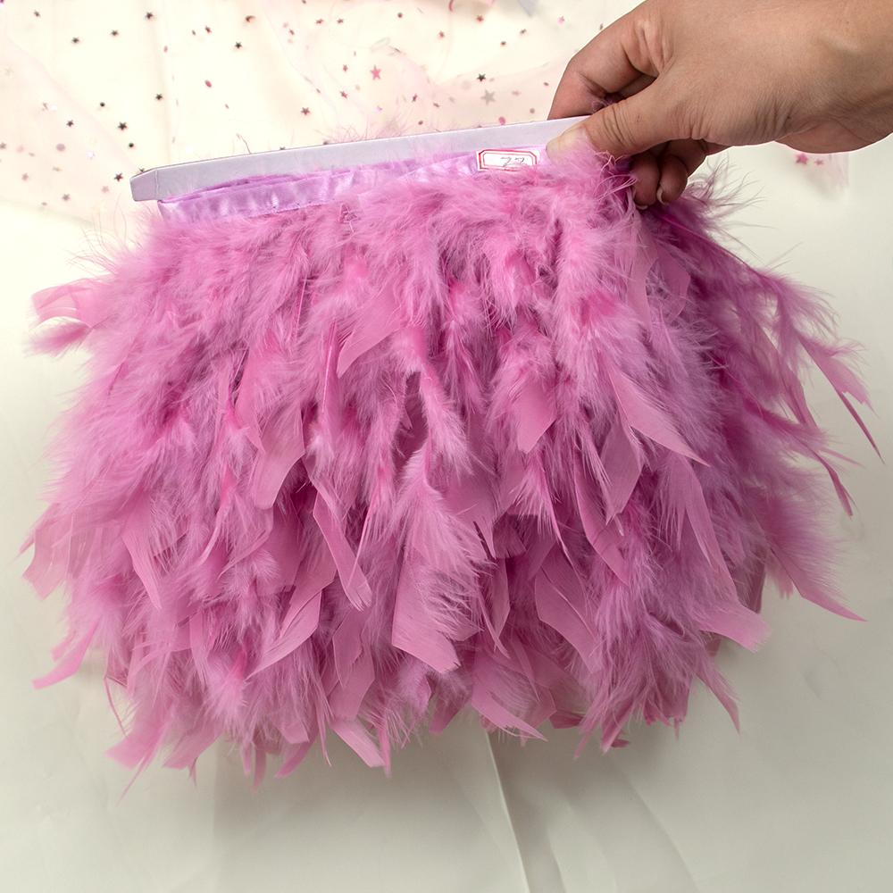 1Meter Multicolor Turkey Feather Trim Fringe Fluffy Stripped Ribbon 10-15cm for Wedding Dress Clothing Crafts Decoration