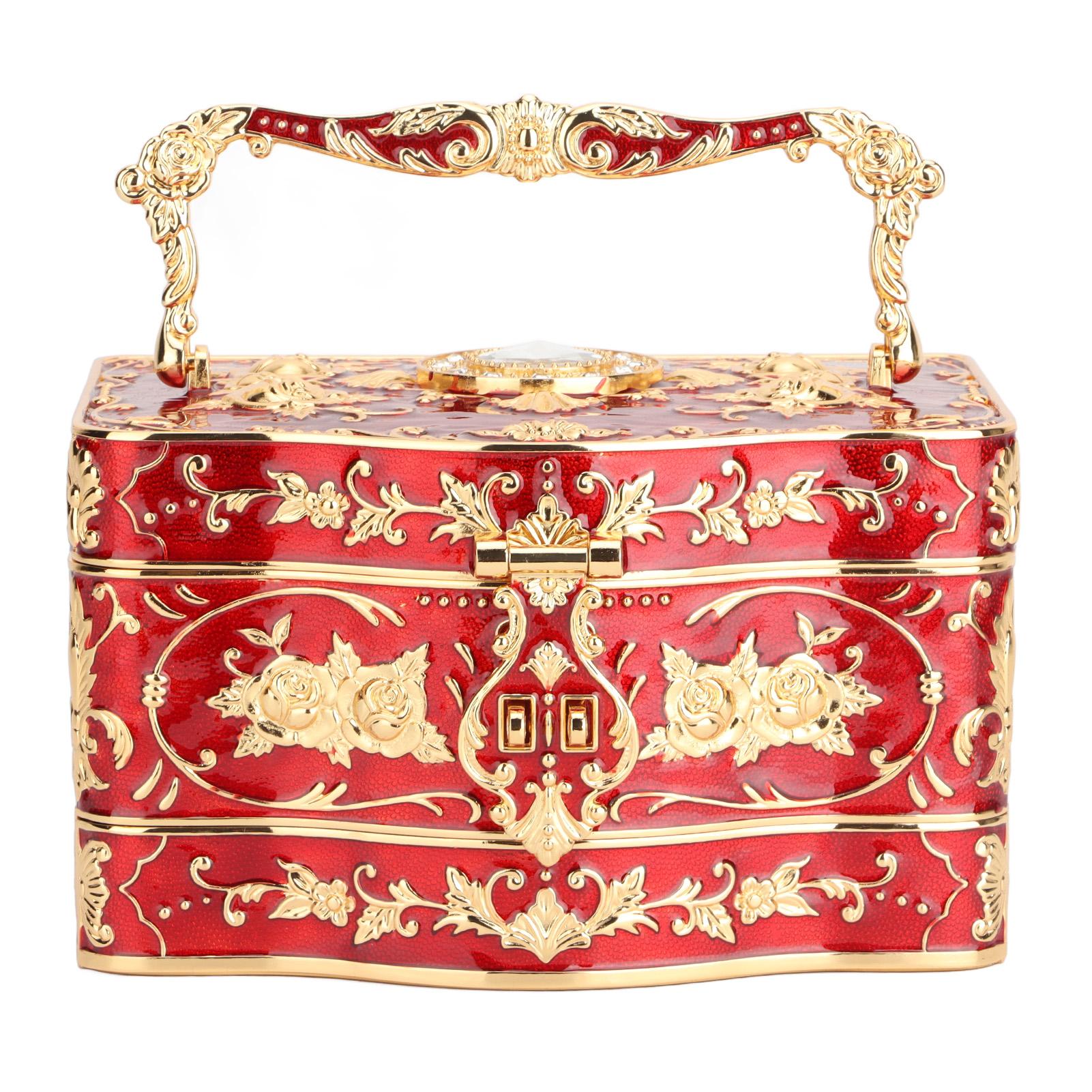 

Retro Three Layer Jewelry Box Built In Mirror Gorgeous Earrings Treasure Box Vintage Rectangular Jewellery Box for Birthday Ladies And Girls Gift