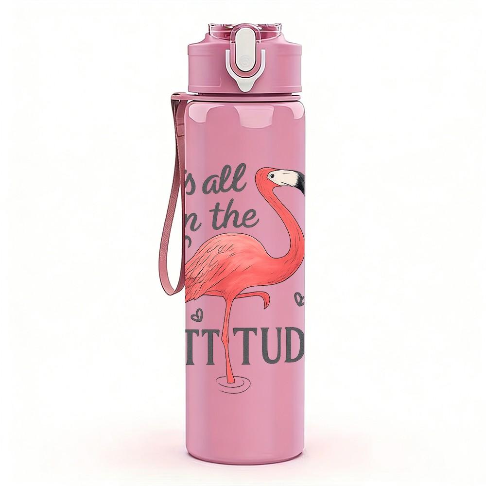 1PC Flamingo Attitude Letter Print 750ml Color Plastic Sports Water Bottle Leakproof Flip Straw Lid Suitable for Sports Office Home Use