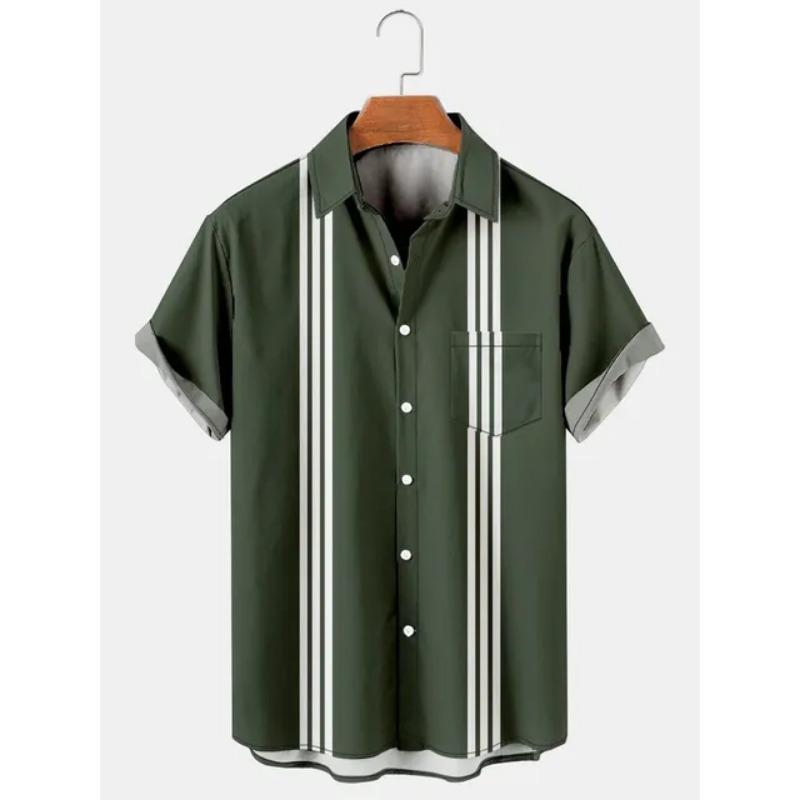 Hawaiianische Herren-Streifenshirts Für Bluse Herren Camisa Social Kurzarm Lässiges Oberteil Übergröße Fitnessstudio Kleidung Mode Herren Vintage