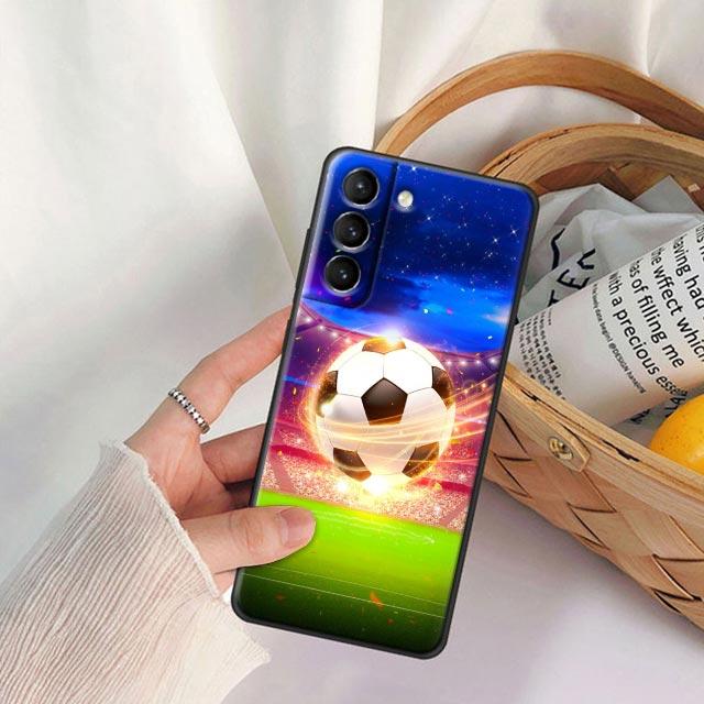 Fire Football Soccer Ball Phone Case For Samsung Galaxy S24 Ultra S23 5G S20 S21 23 FE S25 S22 S24FE Plus Case Black Soft Cover