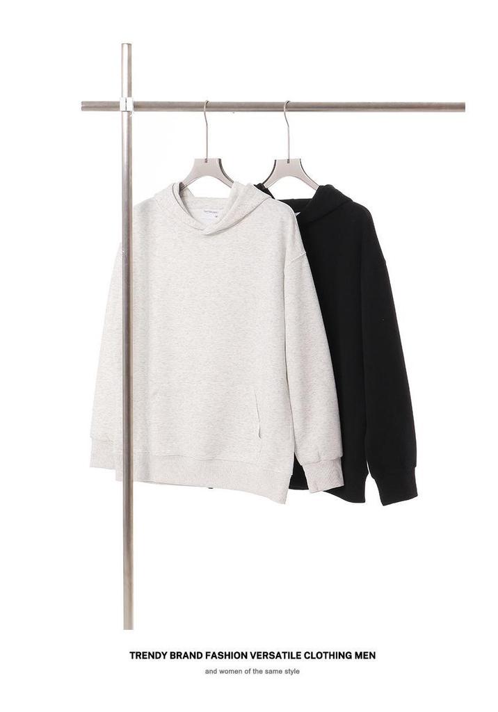 Trendy Unisex Heavyweight Retro Hoodie: Plain Color, Drawstring-Free, Loose Fit for Autumn/Winter