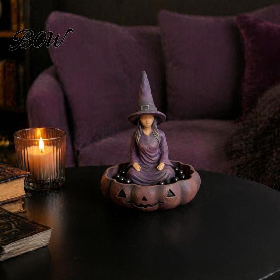 Unique Halloween Gift Meditating Witch Jewelry Tray, Vintage Gothic Resin Decorative Storage Trinket Dish Dish, Mysterious Zen Desktop Organizer