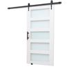 Sliding Barn Door, 1067 x 2134mm, High-Strength MDF Panel and Glass, Barn Door with Hardware Kit, Water-Proof PVC Surface, Easy to Install, H-Frame,