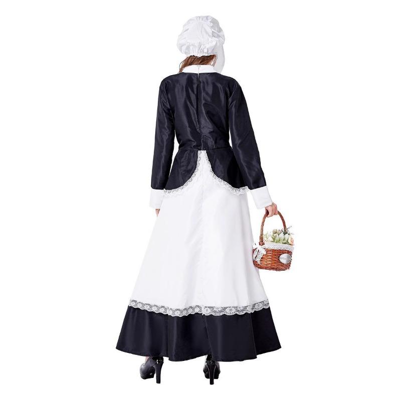 Halloween costume maid beer costume retro maid dress long dress black and white show dress accessories