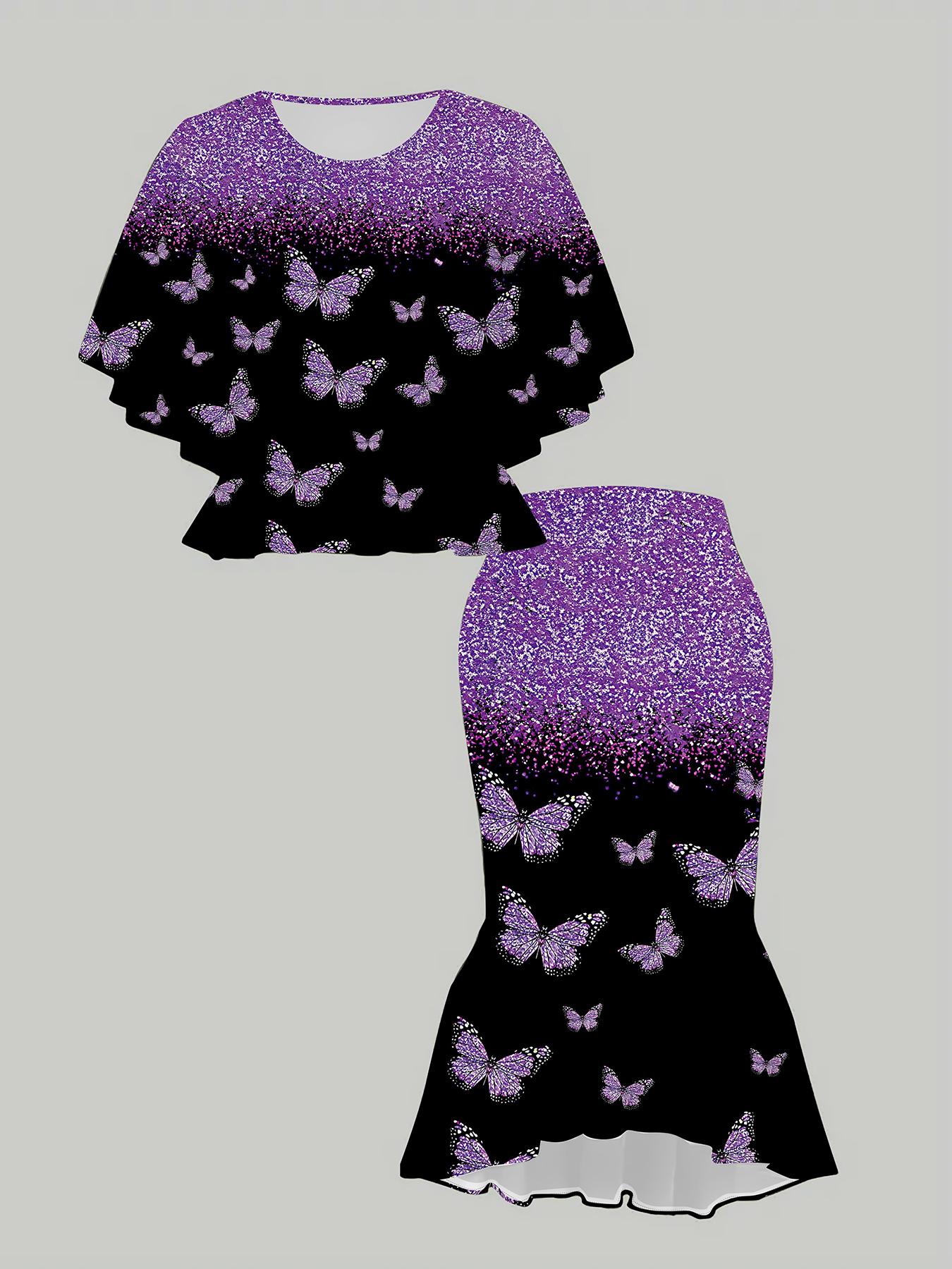 

Классический тотемный женский принт с 3D-принтом бабочки, модный большого размера, элегантный, универсальный для всех сезонов. Футболка, Юбка и Комплект 6XL