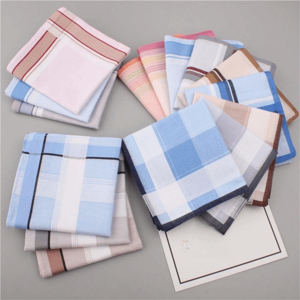 12Pcs/Set Sweat Absorbent Pocket Plaid Square Towel Men's Cotton Handkerchiefs  Wedding Season