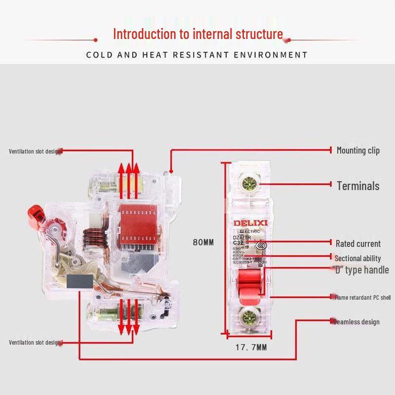 Delixi Transparent DZ47TR Mini Circuit Breaker 2P 40A/63A 220V Single-Phase Air Switch.