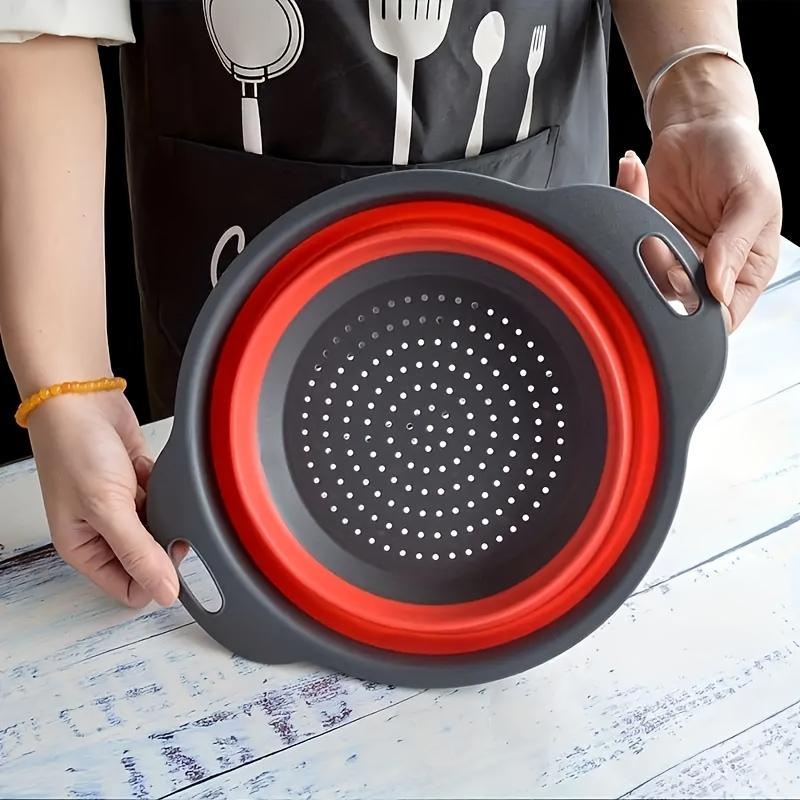 

1Pack Foldable Silicone Colanders in Red & Gray - Ideal for Draining Pasta, Vegetables, and Fruit S красный