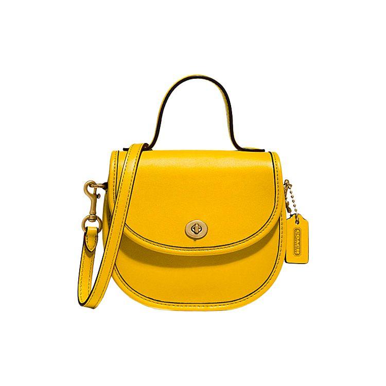 Coach Mini Smooth Logo Leather Saddle Bag Women handbags Yellow 876-B4LEM Basic Set (Bag+Dust Bag)