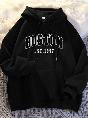 Men'S Boston Graphic Hoodie Stylish Casual Wear for Men, Sporty Pullover Sporty Hoodie Smooth Texture Finish Hoodies for Guys