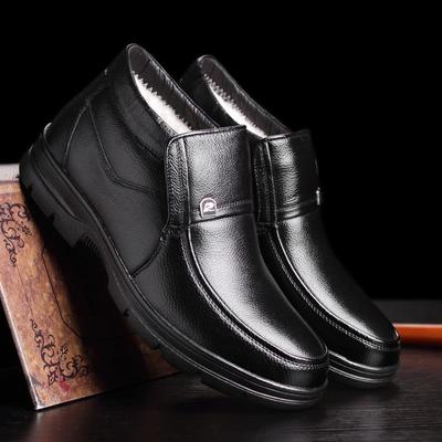 Scarpe in Vera Pelle Uomo Stivali Invernali Caldi Cotone Inverno Freddo Pelle Bovina Calzature Maschili Stivaletti alla Caviglia Neri A1883