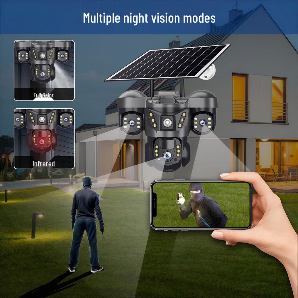 Solar-Powered Triple-Lens 4G Outdoor Surveillance Phone with Three Screens