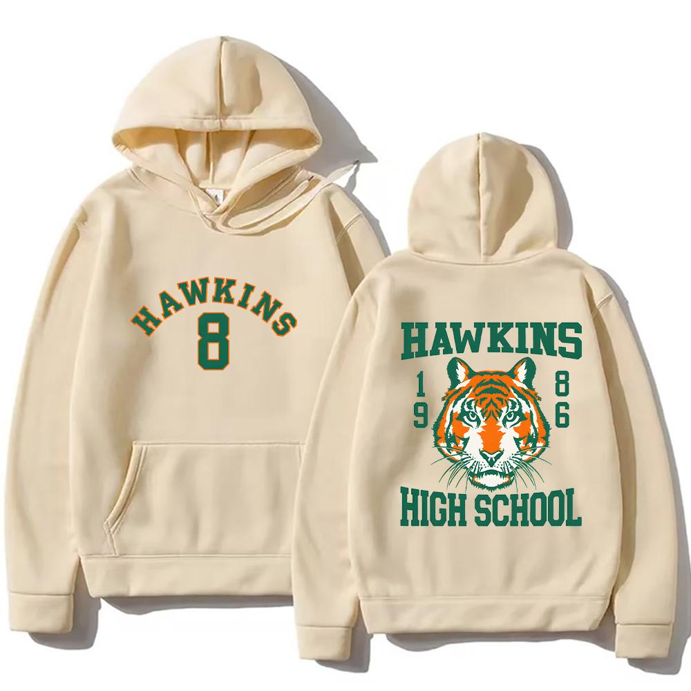 Hawkinss Tigers Hoodie Fashion Trendy Cartoon Print Sweatshirts Men's Women's Loose Pullover Oversized Casual Streetwear Clothes