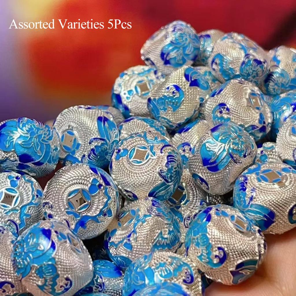 5Pcs, Vintage Cloisonné Lotus Pattern Barrel Beads, Golden/Silvery Plated DIY Jewelry Spacer Findings for Bracelet & Necklace Making 15×13mm