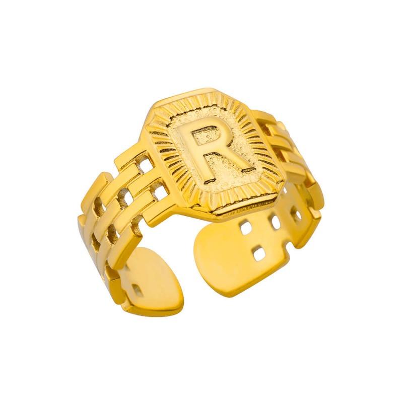 Titanium Steel Simple and Fashionable English Letter Ring Versatile Gold Chain Opening Adjustable Ring Women