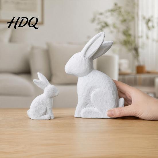 Rabbit Figurine With Stable Base 2Pcs Distressed Statue Vintage Bunny Figurines Easter