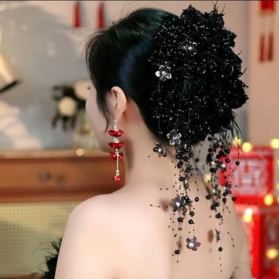 Flower Hair Clip Bead Tassel Shark Clip Fashion Hairpin Grips  for Girls