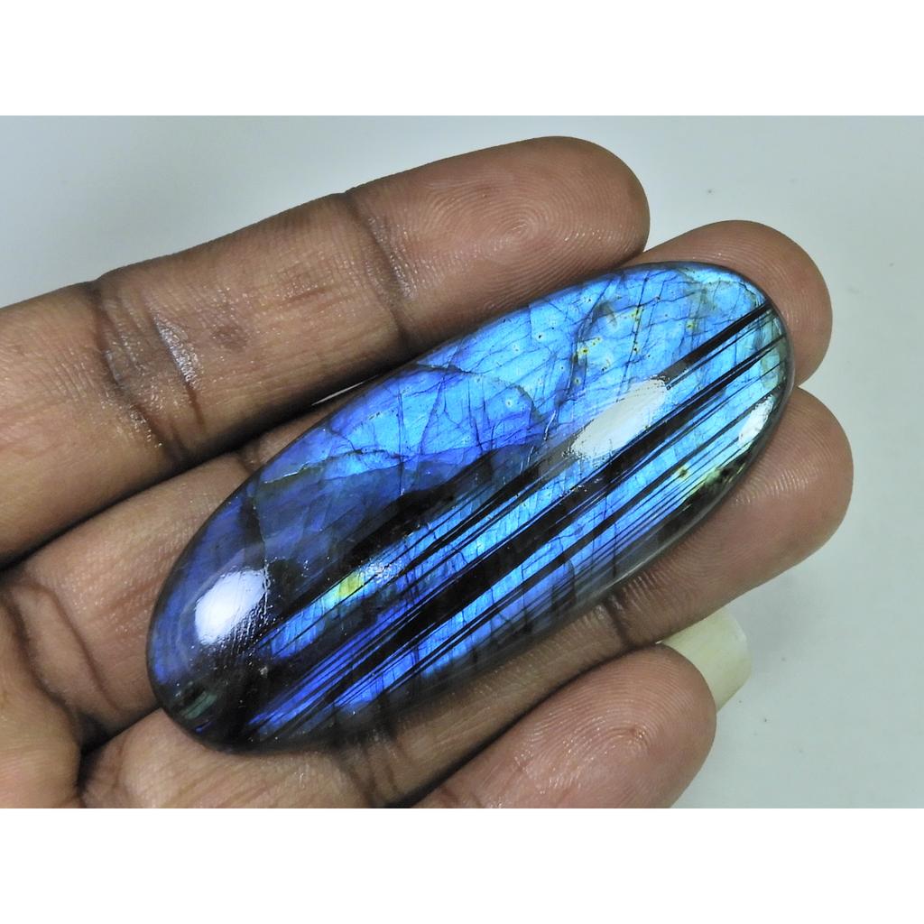 120Cts.Natural Labradorite Blue Flash Oval Cabochon Loose Gemstone 25X63X7MM B-304