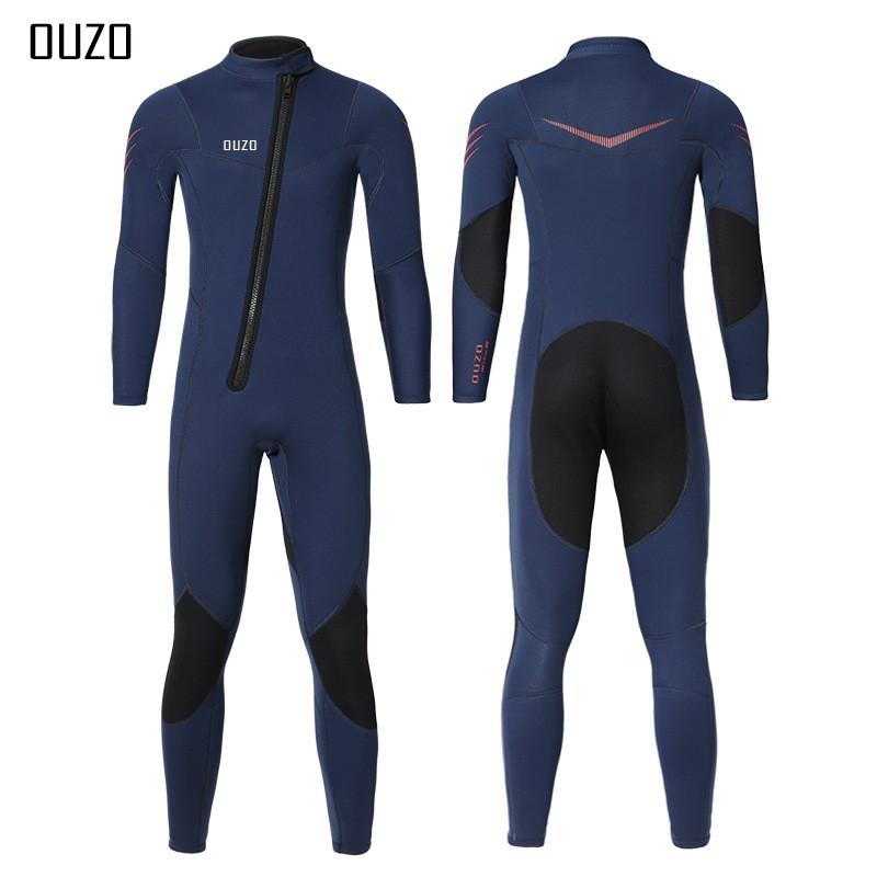 OUZO 3mm Wetsuit Men's Long-sleeved One-piece Thick Cold-proof Warm Snorkeling Surfing Suit Swimsuit