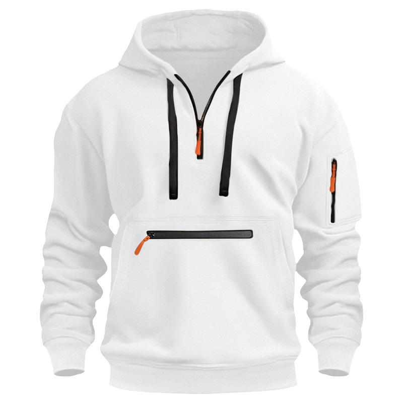 Men's Multi-Zip Pocket Hoodie, European Size, 220g Fabric, Autumn/Winter Style Sweatshirt