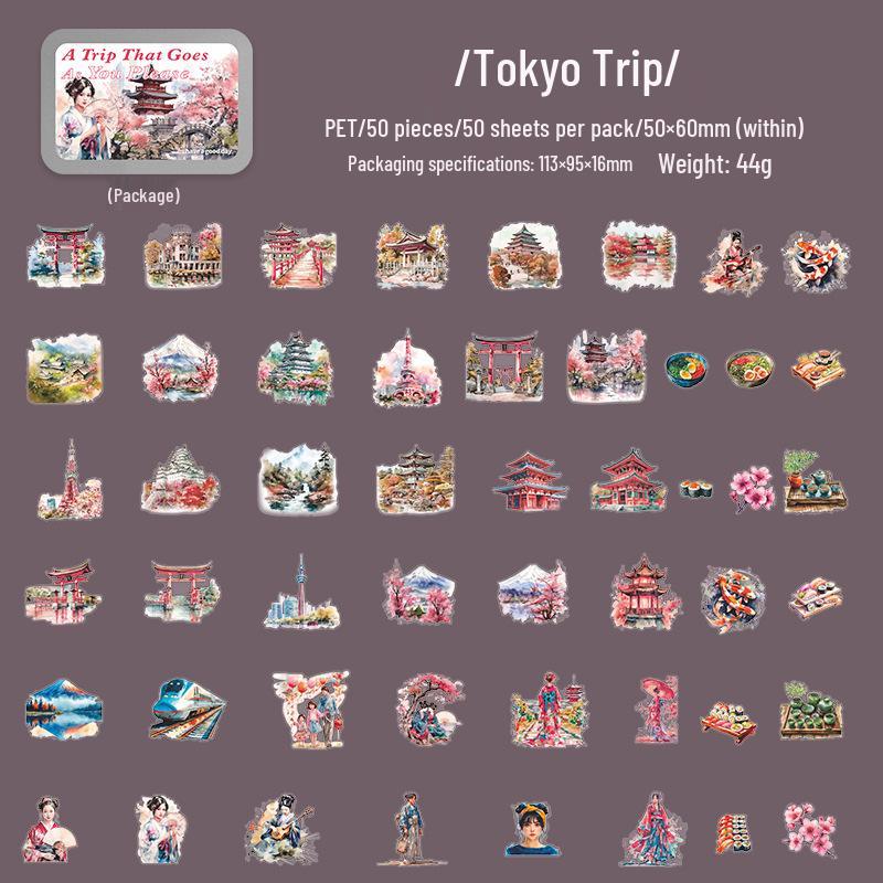 

A Beautiful Day Tin Box: Just Go Travel PET Stickers - 6 Designs, 50 Sheets, Large Capacity