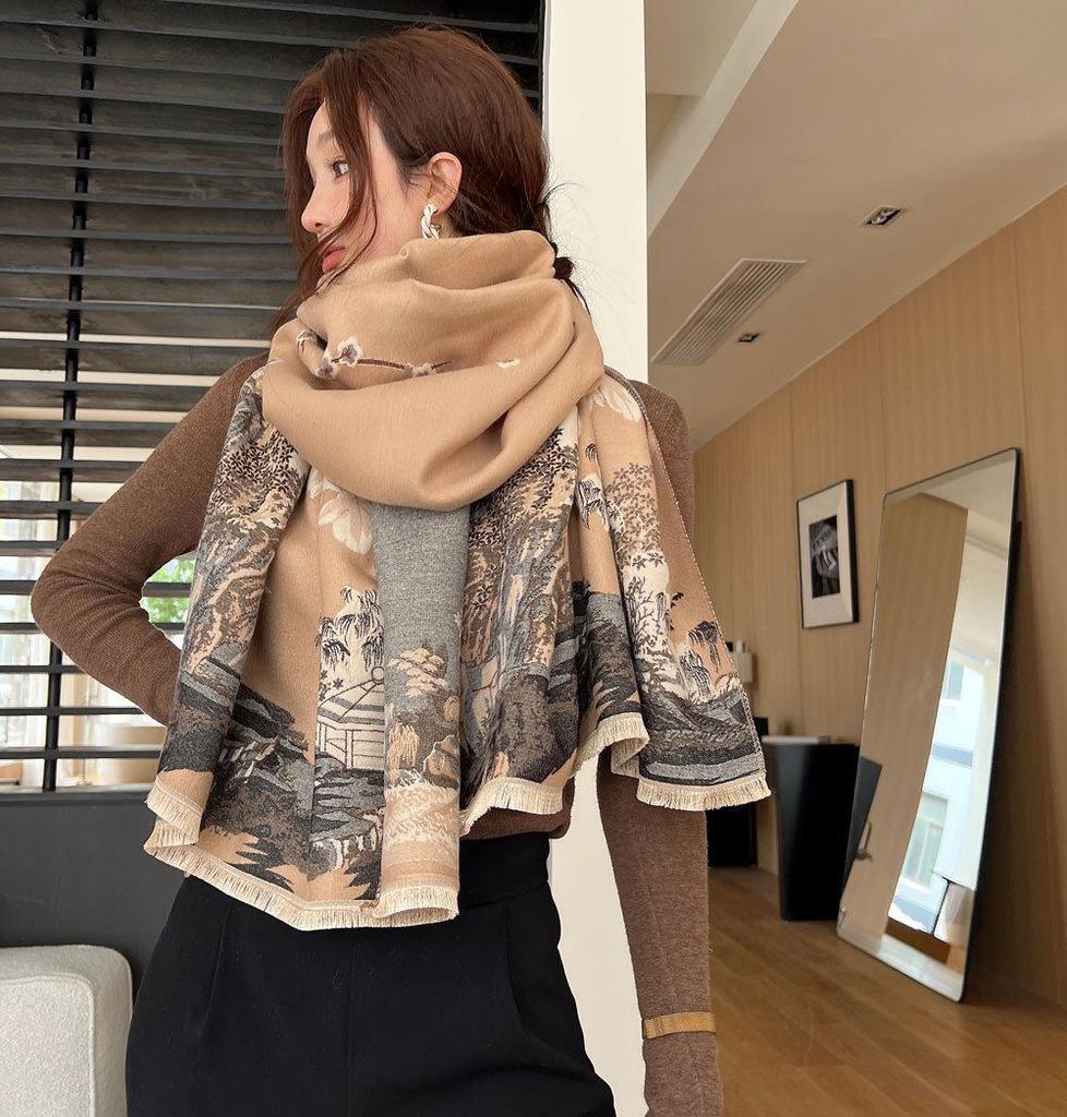 Yiwang Jiangnan Imitation Cashmere Jacquard Scarf - High-End Retro Shawl for Autumn/Winter