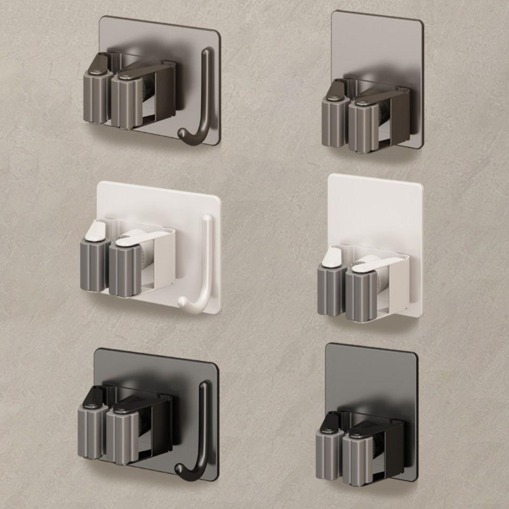 2Pcs Rust-Proof Stainless Steel Mop Holder Waterproof Mop Clip Rack Wall Mounted Broom Stand  Toilet