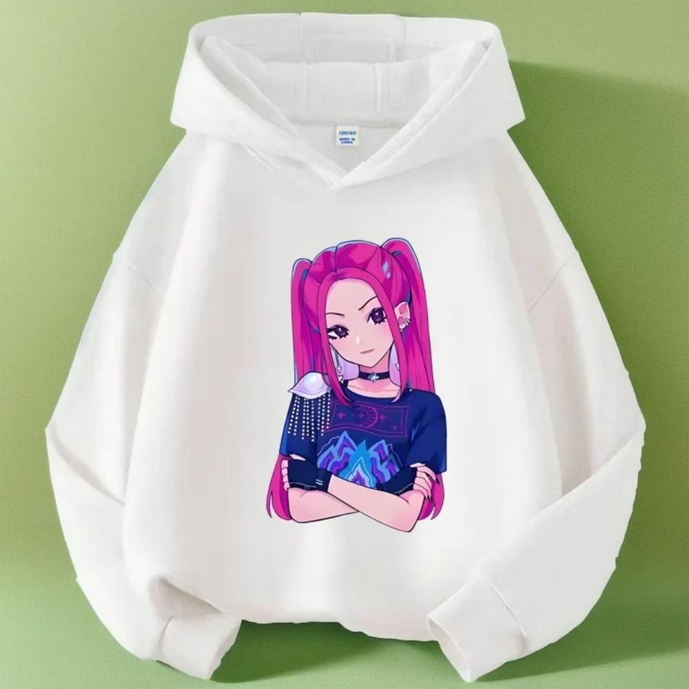 Autumn Warm K-pop Demon Hunters Girls Hoodie Long Sleeve Outerwear Saja Print Hooded Coat for Children Fashion Pullover Kid Tops