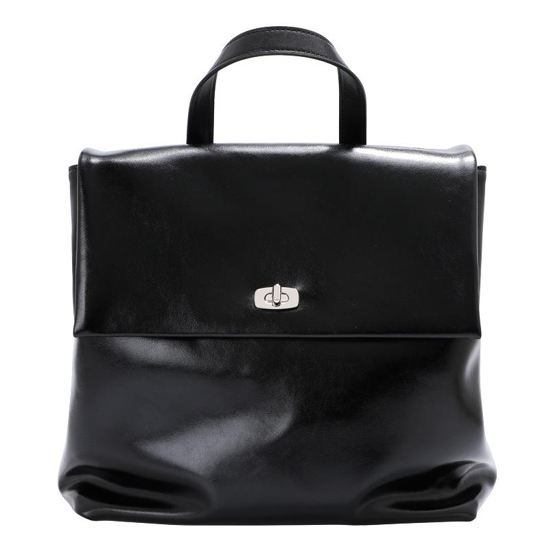 Backpack Women's Leather Bag Black Cowhide Large Capacity Commuting Backpack Versatile Light Luxury Commuting Backpack
