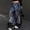 Blaue Damen-Jeans mit hoher Taille, Vintage-Design, Hip Hop, gerade Baggy-Jeans, Street-Y2K-Jeans im amerikanischen Stil mit weitem Bein