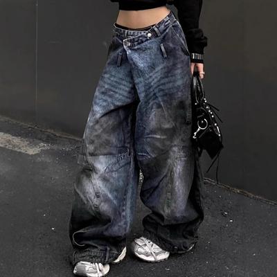 VIONA Mavi Kadın Kot Pantolon Yüksek Bel Vintage Tasarım Hip Hop Bol Straight Denim Pantolon Sokak Y2K Amerikan Tarzı Geniş Bacak Denim Pantolon
