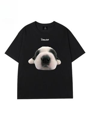 Süßes T-Shirt mit Hundeprint, Rundhalsausschnitt, kurzärmelig, für Herren, lässiges Übergrößen- Oberteil für mollige Frauen, Sommer- Trend- Pärchen- Outfit