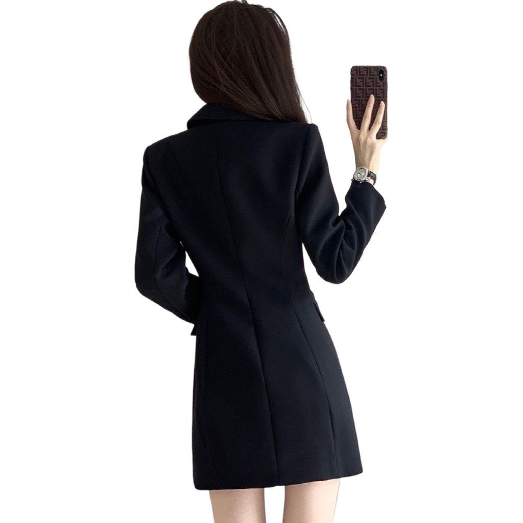 Women's Korean Style Blazer Dress, Petite Friendly Waist-Defining Office Dress with Slim Fit Design, Business Casual Midi Length Dress