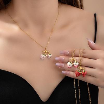 Red Double Strawberry Necklace - Light Luxury Niche Design, Versatile Clavicle Chain Jewelry