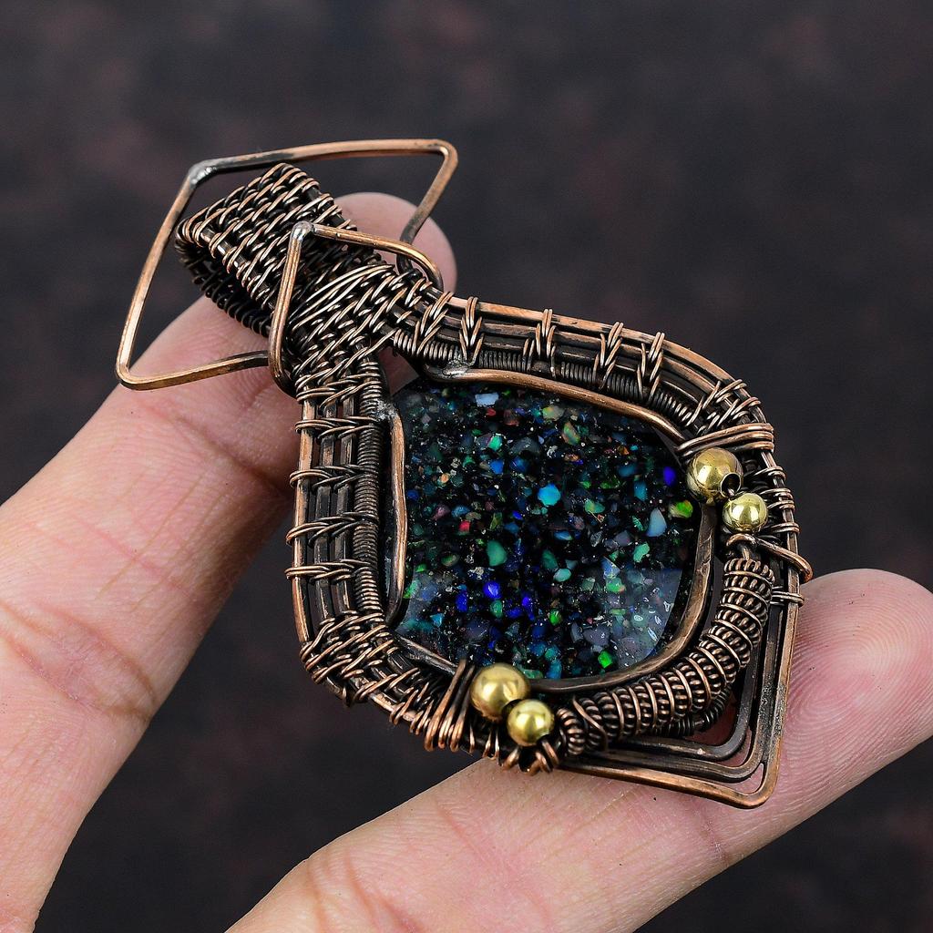 Black Ethiopian Opal Gemstone Pendant Copper Wire Wrapped Pendant Handmade Copper Jewelry Designer Pendant Wire Wrap Jewelry Gift For Mother