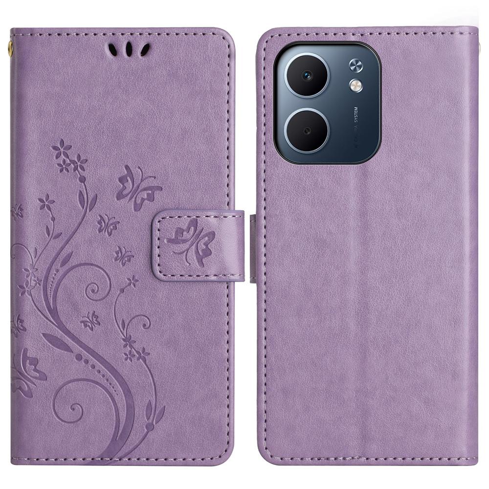 For Oppo A5x 4G Leather Wallet Case Butterfly Flower Imprint Phone Cover with Strap