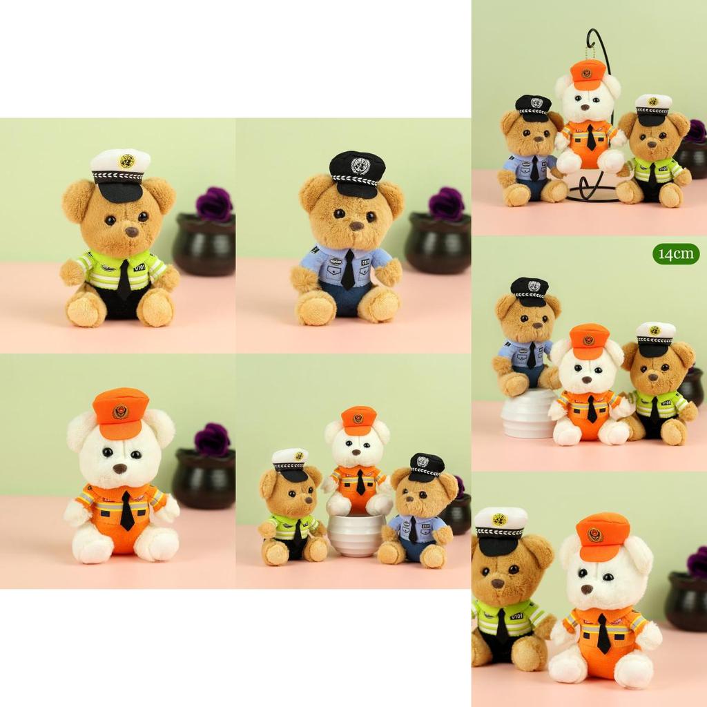 Charming Police Bear Plush Doll Decorative Keychain For Car And Motorcycle