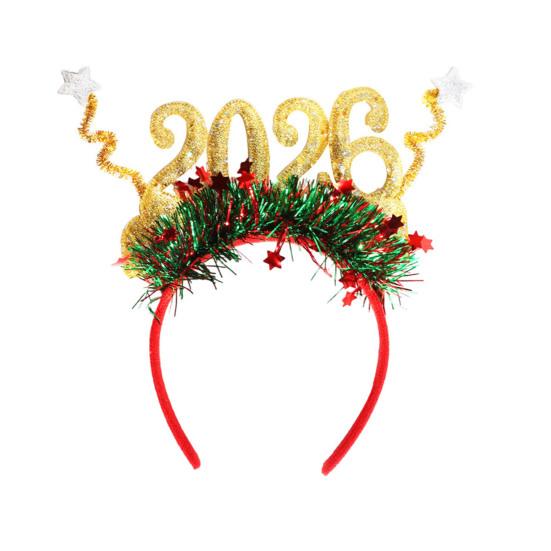 

Ободок на голову «2026 Новый год» с логотипом в виде цифр, красочный дизайн, обруч для волос, праздничный аксессуар для празднования Нового года золотистый