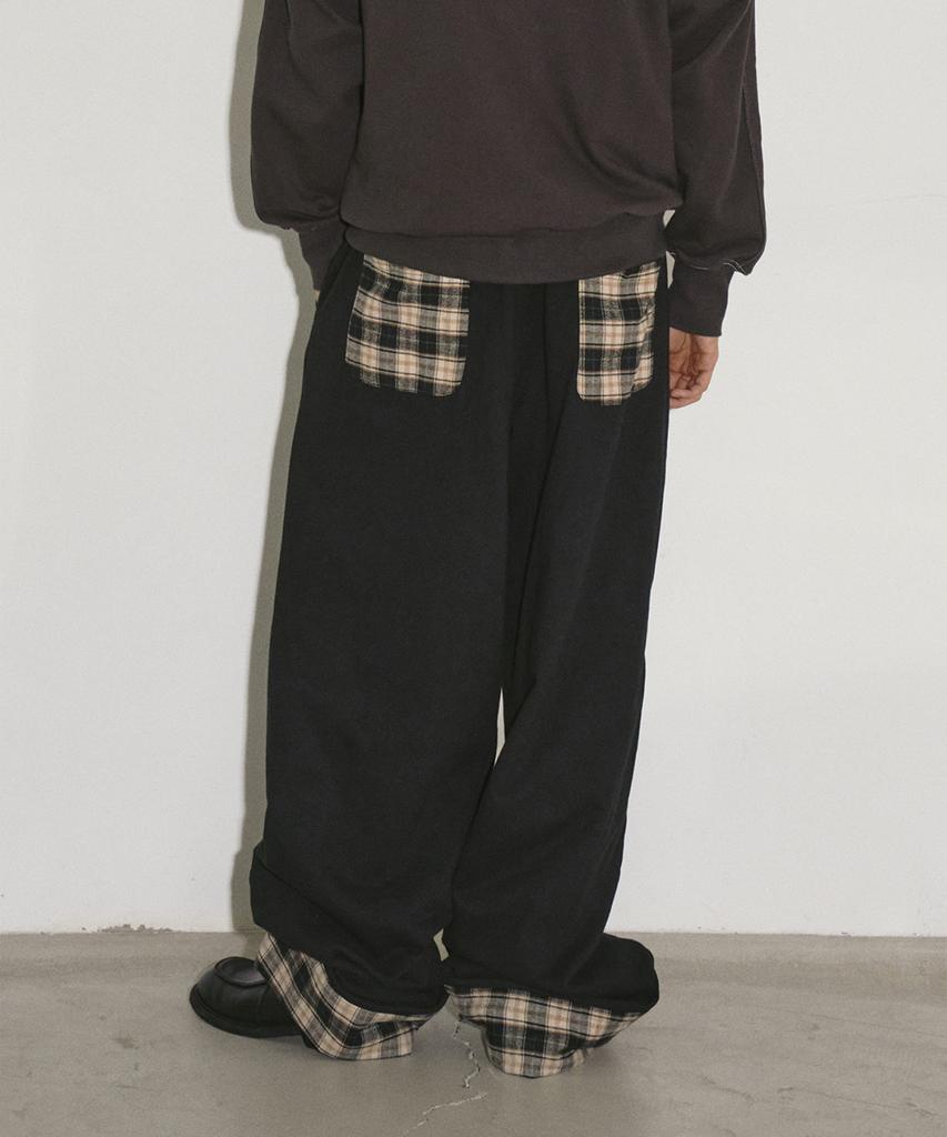TRAVEL Check Roll-Up Sweatpants Black