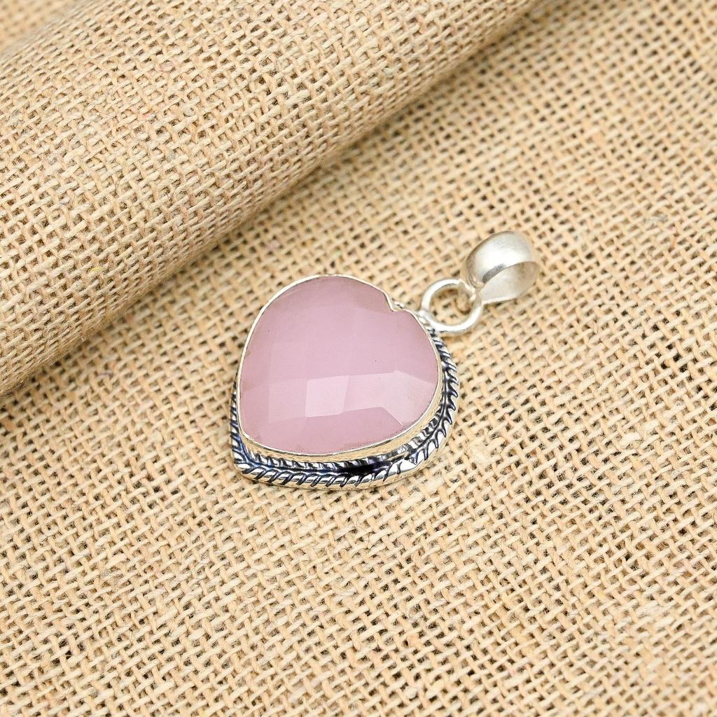 Pink Chalcedony Gemstone 925  Solid Sterling Silver  Beautiful Pendant Gift for Women