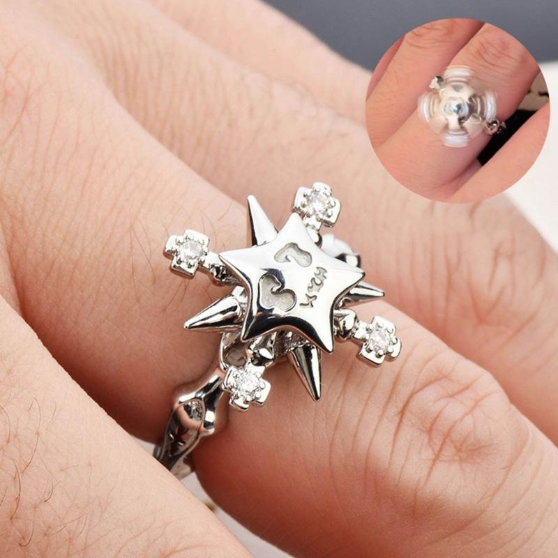 Fashion Rotating Star Ring For Women Girl Silver Color Trend Zircon Rotatable Open Ring Drop Shipping Party Gift