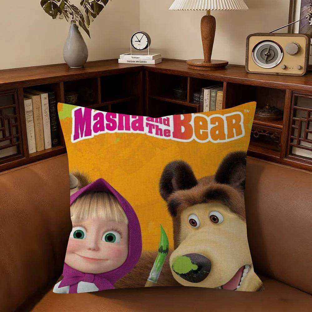 Anime M-Masha And B-Bears Pillow Cover Sofa Cushion Cover Home Room Decoration Children Gift