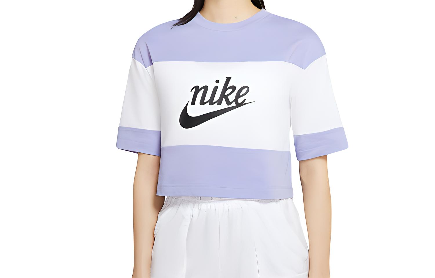 Nike Crop Tops Women s White/Light Thistle Purple/Black Crew Neck Moderate CK1302-100 S
