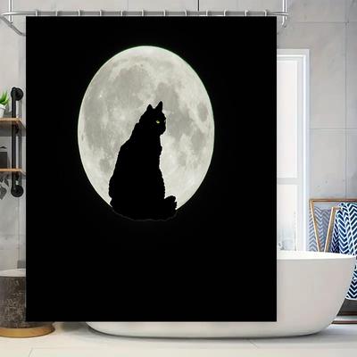 Cat Moon Blackout Shower Curtain Bathroom Decor Customizable Size High-Resolution Printing For Pet Lovers