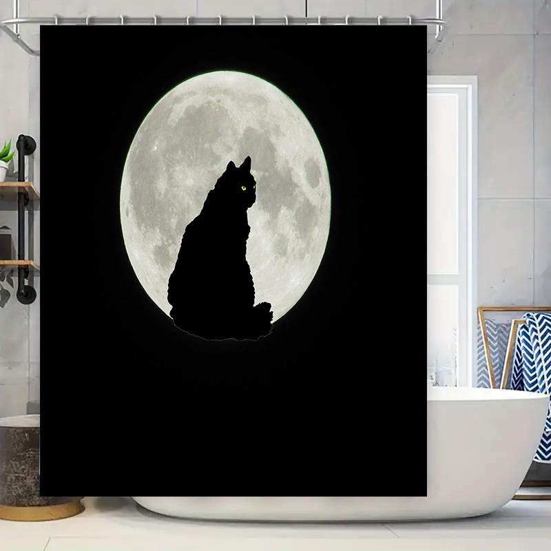 

Cat Moon Blackout Shower Curtain Bathroom Decor Customizable Size High-Resolution Printing For Pet Lovers 90x180cm
